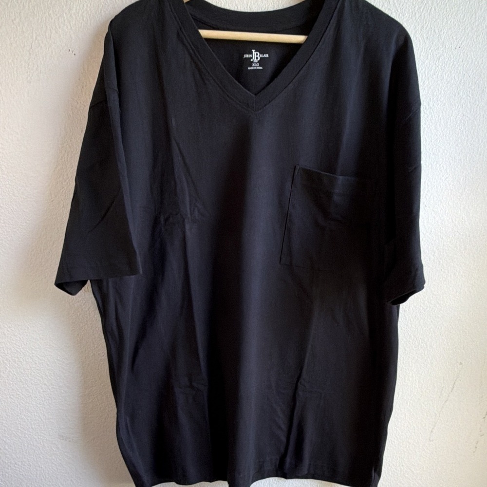 John Blair Mens Black V-Neck Pocket T-Shirt 100% Cotton Jersey Size XL